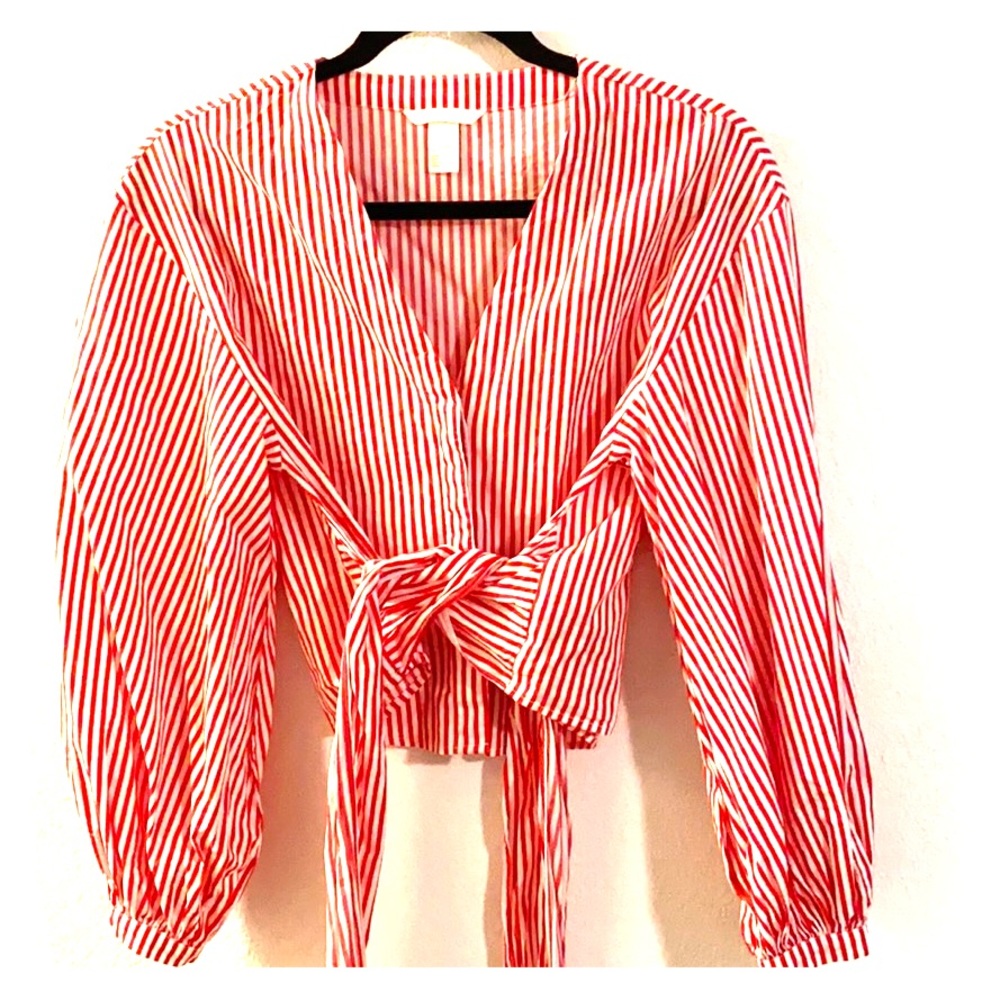 COPY - H&M red and white button up blouse